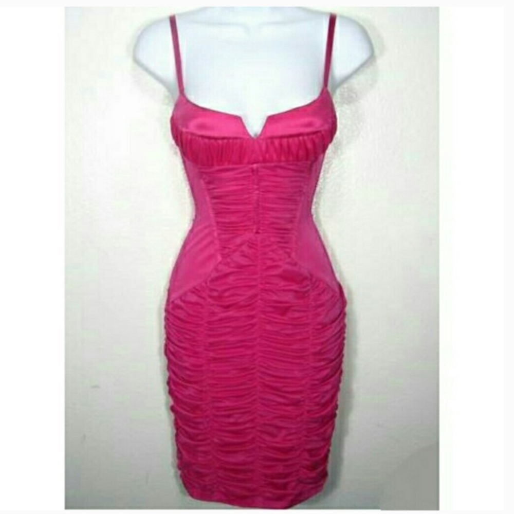 Bebe Hot Pink Sexy Ruched Corset Dress